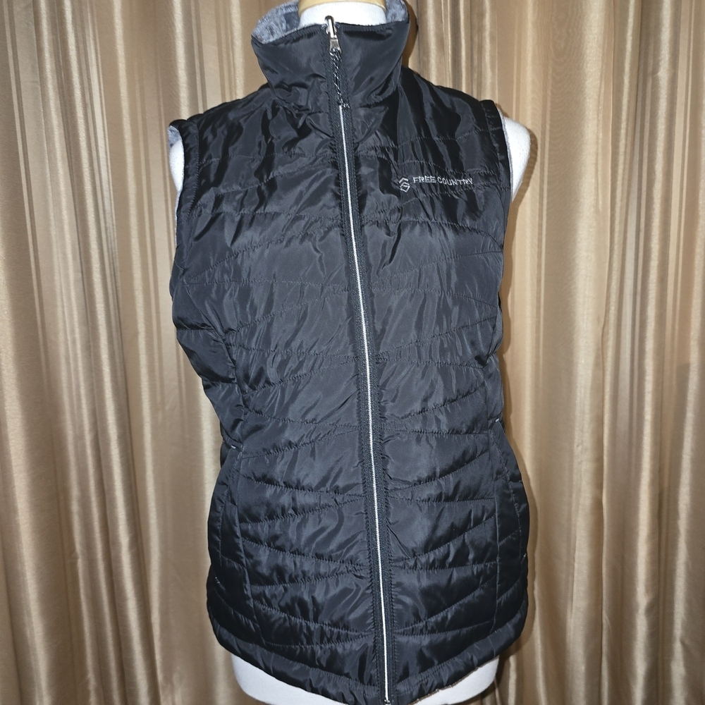 Free Country Black / Grey Faux Fur Reversable Puffer Vest Size Medium
